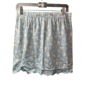 Shein Daisy Floral Mini Skirt | Lace Trim Elastic Waist | Light Blue | Small